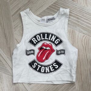 Zara White Rolling Stones Graphic Crop Top girls